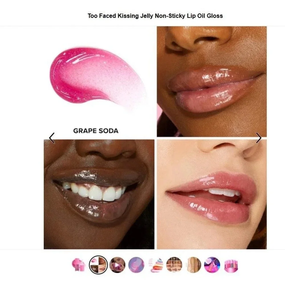Too Faced Kissing Jelly Hydrating Lip Oil Gloss Shade Grape Soda 0.15 oz NIB